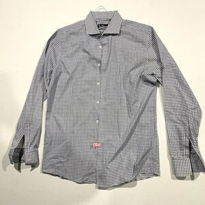 Hugo Boss Sharp Fit Gray Plaid Dress Shirt 16 1/2 34/35 Large